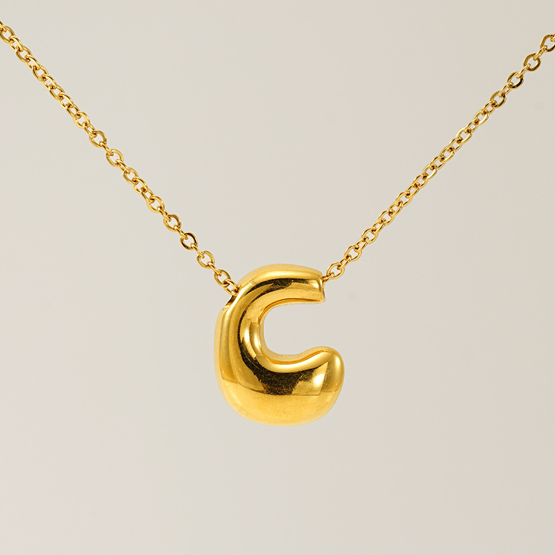 Gold color / 1 Piece Simple Series Daily Letter C Titanium Steel  Gold Color Unisex Pendant Necklaces Picture3